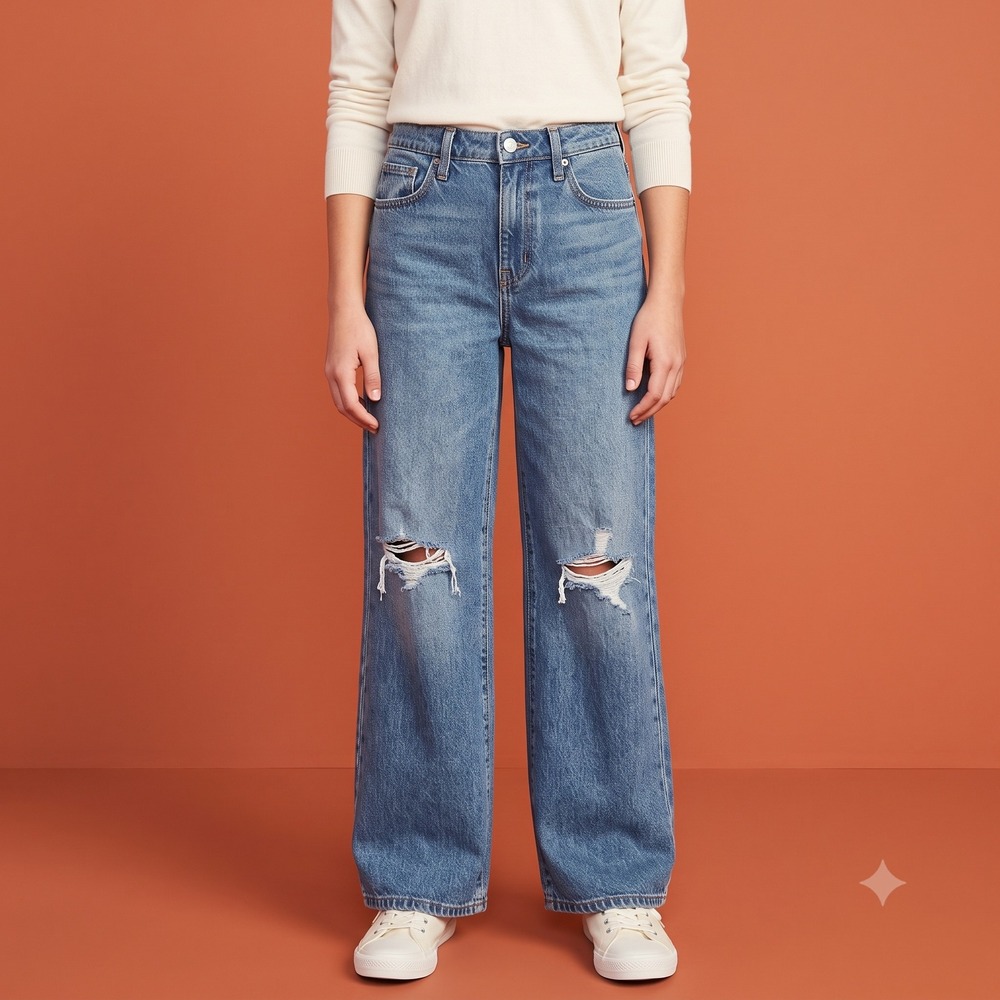 Old Navy Girls High-Rise Baggy Wide Leg Jeans Size‎ 12 Distressed Built-In Tough